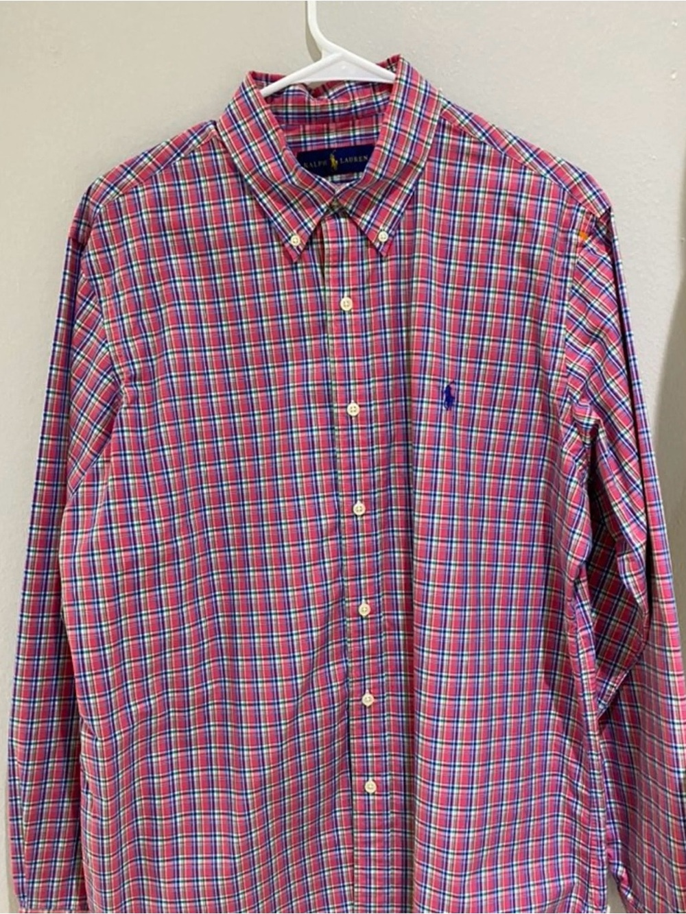 Ralph Lauren Red and Blue Plaid Button-Down Shirt Medium